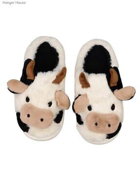 Cow Slippers Fluffy Faux Fur Memory Foam Closed Toe